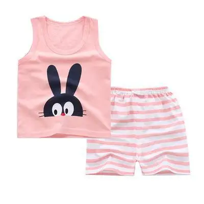 Модная летняя одежда для маленьких девочек с розовым кроликом комплекты одежды для маленьких девочек Детский костюм - Цвет: P22