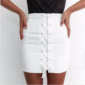 

2017 Autumn Lace Up Leather Suede Pencil Skirt Winter Cross High Waist Skirt Zipper Split Bodycon Bandage Short Skirts Womens W