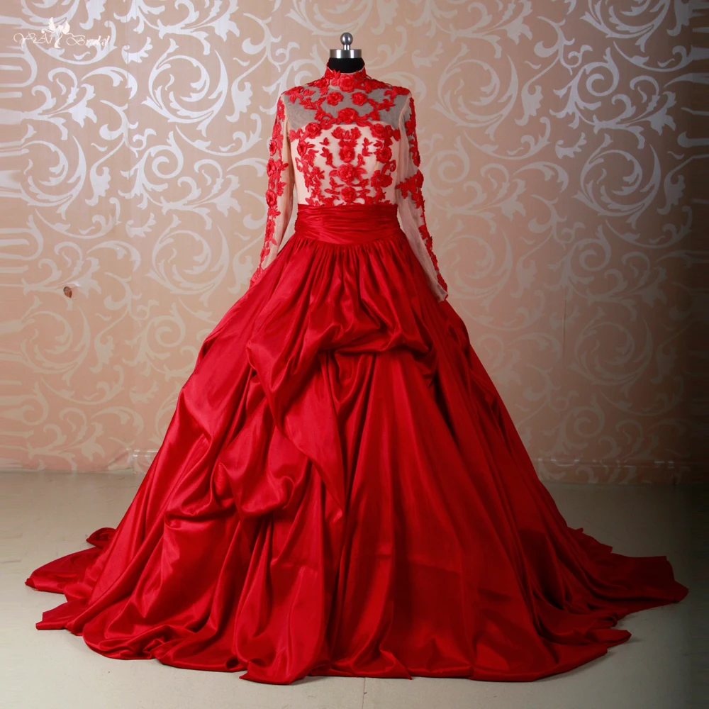 RSW578 Long Sleeve Muslim Red Wedding Dresses Ball Gowns