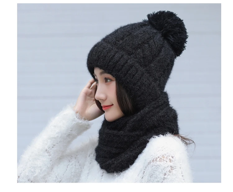 Новый вязаный шарф с капюшоном бесконечный для женщин зимняя теплая вязаная шапка однотонные модные милые женские шарфы шапка толстый