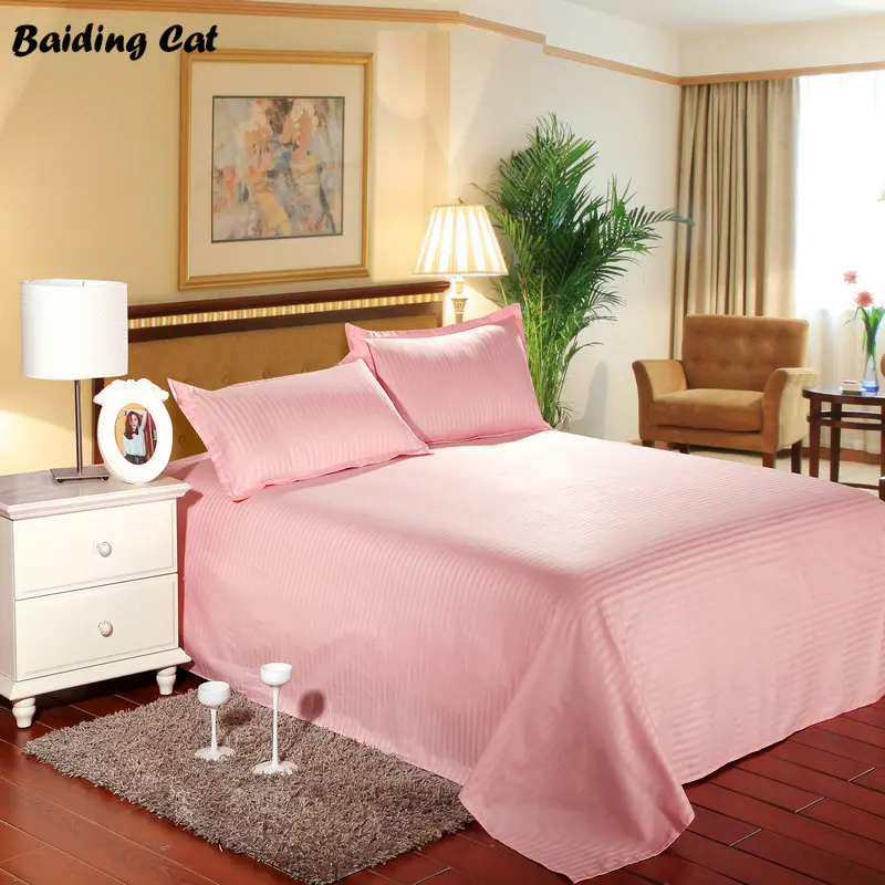 

1pc 100% Cotton Satin Stripes Flat Sheet Hotel Home Solid Color Bed Sheet Bed Linen Bedding Bedclothes Twin Full Queen Size