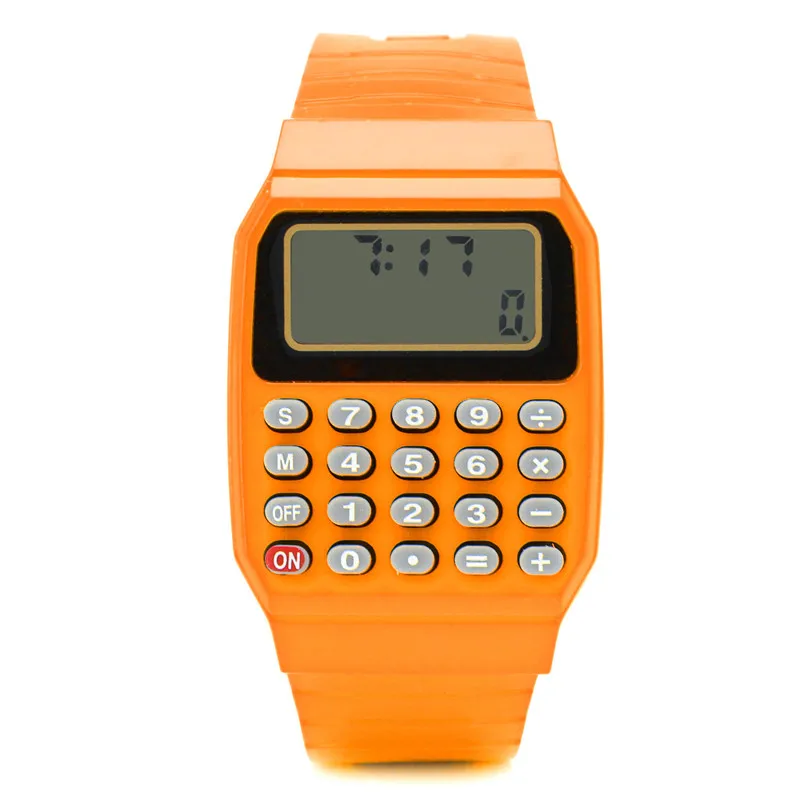 Электронный калькулятор детские часы Детские Силиконовые Дата Время секундомер ЖК-экран дисплей Relogio цифровые наручные часы gai - Цвет: O