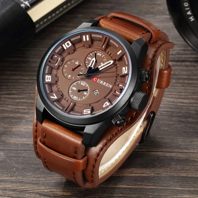 Часы Curren Мужские спортивные повседневные кварцевые с кожаным ремешком|clock brand|clocks