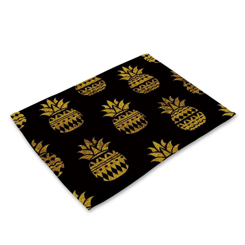 Kitchen Table Mats Cotton Linen Table Napkin Tropical Bronzing Pineapple Flamingo Pattern Fashion Decorative Placemats