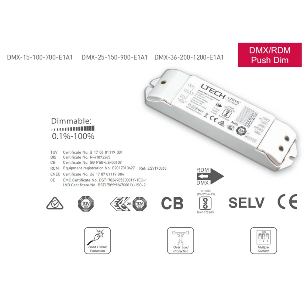LTECH DMX 15 100 700 E1A1 светодиодный затемнение драйвер 200 240VAC вход 700mA Вт PVM выход CC