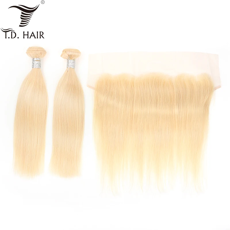 Русские волосы 613 прямые пучки с закрытием tdhair Remy блонд цвет волос 13*4 закрытием|3/4