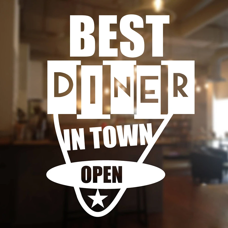 Best DINER In Town Vinyl Cut Window Decal Sticker Shop Cafe Diner Wall Decor Take Away American Wall Decals Kitchen Mural D502