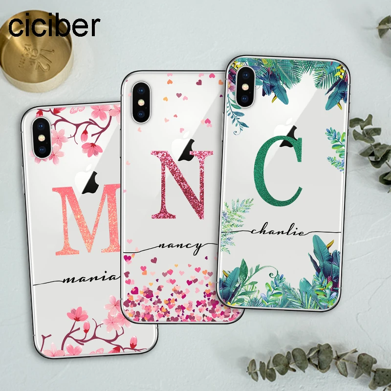 Ciciber DIY Имя Пользовательские Дизайн цветок имя Мягкий Силиконовый ТПУ телефон случаях Обложка для чехол iPhone 7 6 8 6s плюс X Fundas