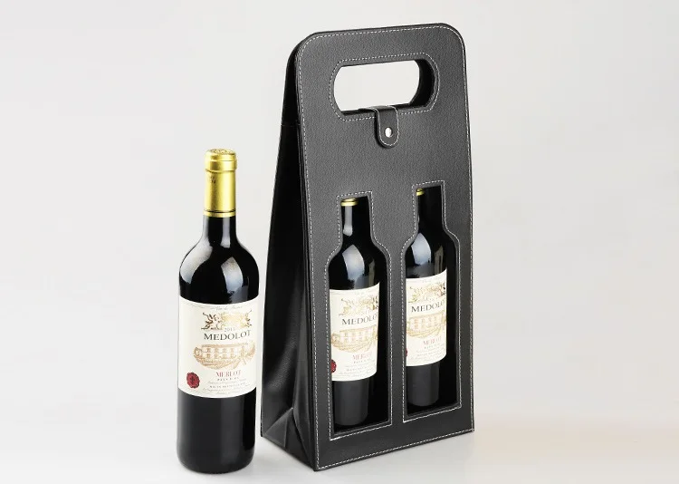 

50pcs Luxury Portable PU Leather Double Hollow-out Red Wine Bottle Tote Bag Gift Packaging Boxes With Handle