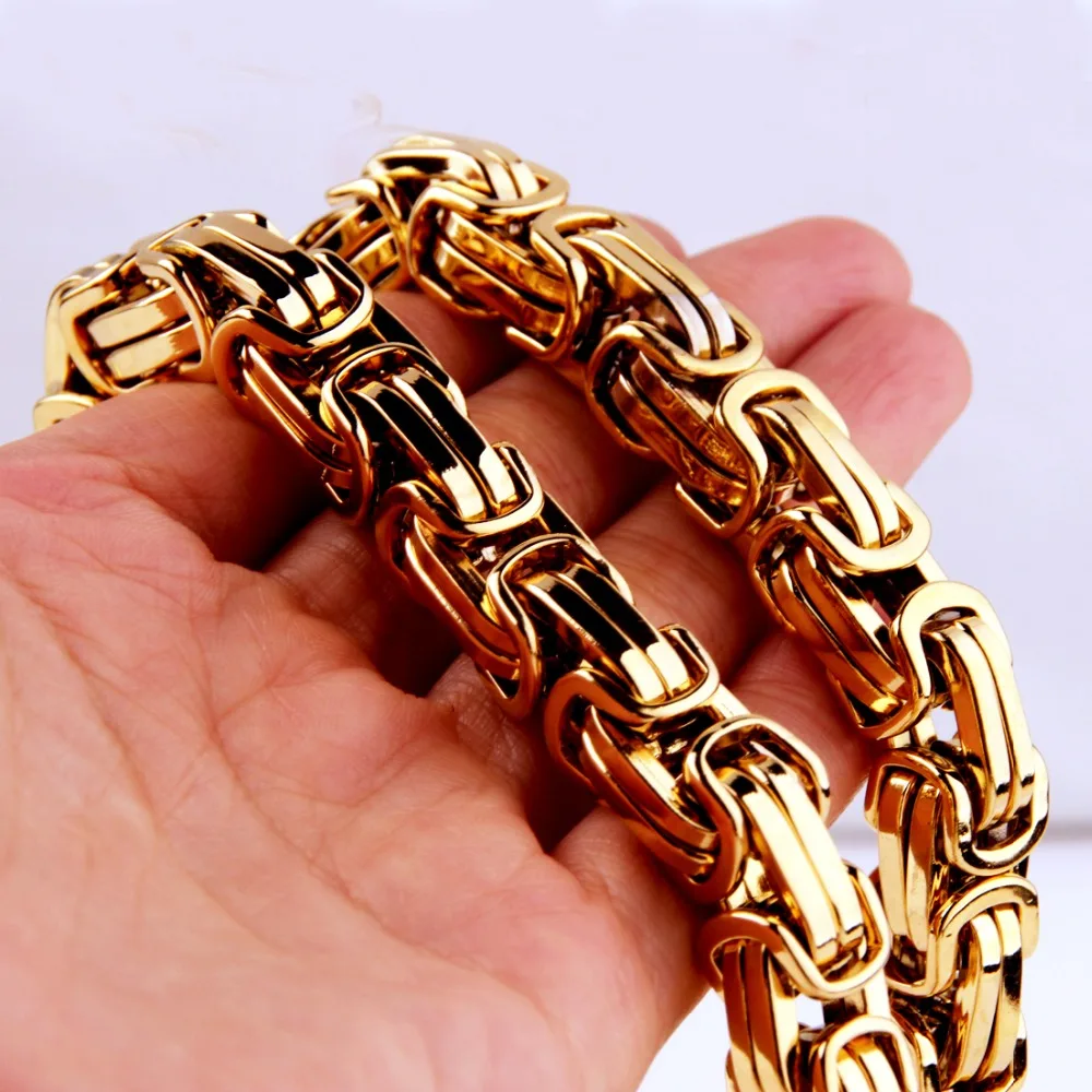 

15mm High Quality 316L Stainless Steel Silver Gold Tone Chain Byzantine Link Mens Necklace Or Bracelet Customize 7-40