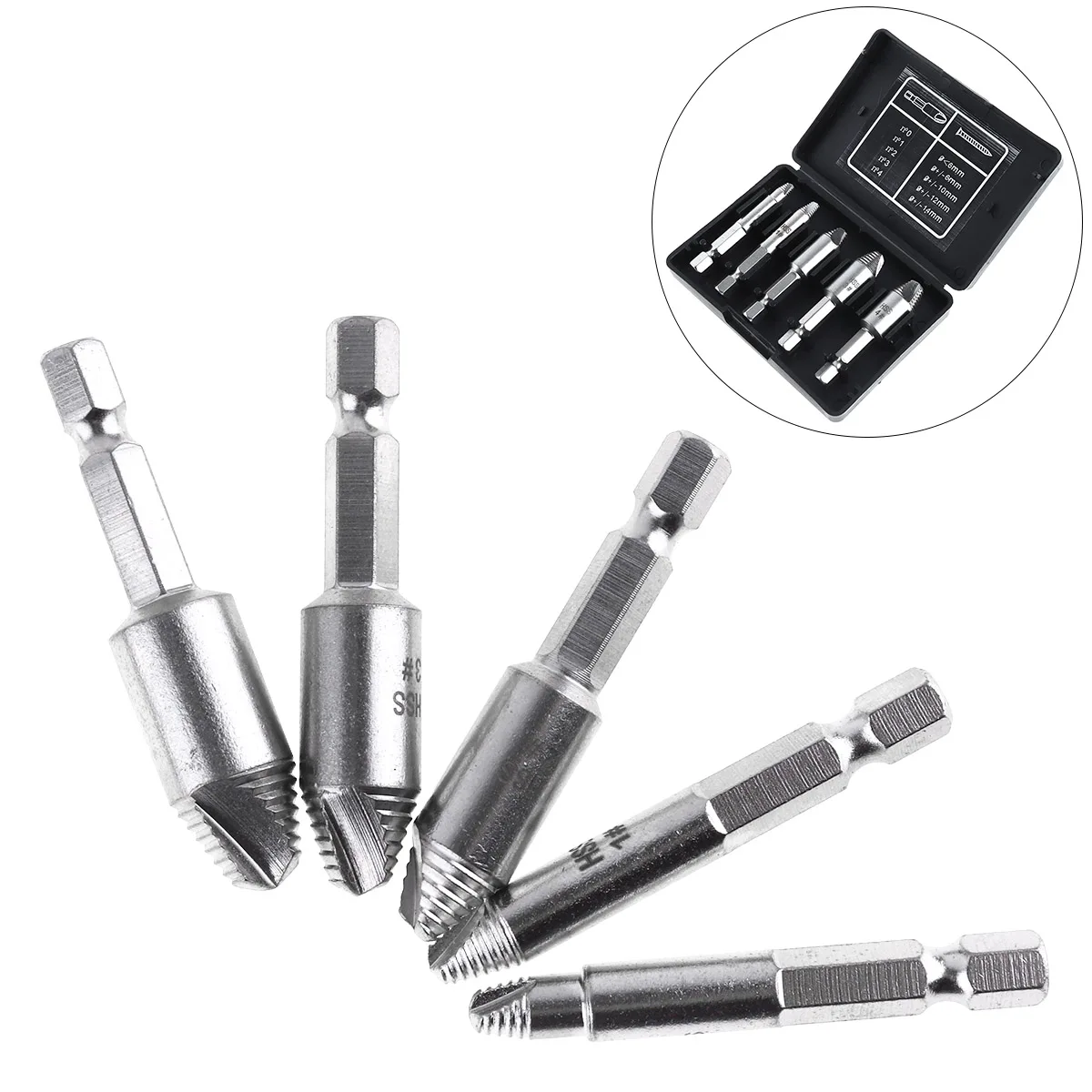 5pcs HSS Silver Strip Breakage Screw Extractor Drill Bits Remove Broken