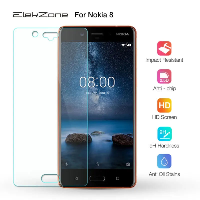 9H Transparent Tempered Glass For Nokia 8 Screen Protector Film For Nokia 8 HD Explosion-proof Screen Protective 2.5D Front Film (2)