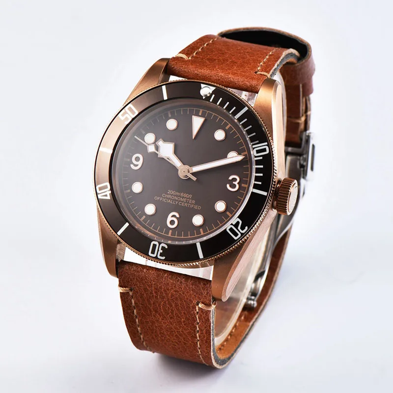 41mm Mens Automatic Watch Brass Coated SS Case Coffee Sterile Dial Mechanical Watches Miyota