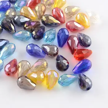 

200pcs AB-Color Plated Drop Glass Beads Faceted Jewelry Accessorice 3 Size,7~8x6mm; 11~12x8mm; 15x10mm,Hole: 1mm/1.5mm