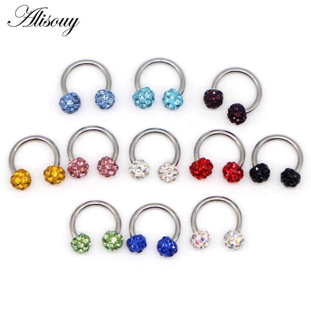 

Alisouy 1pc Nose Septum Ring Lip Nipple Eyebrow Lobe Rings Hoop Horseshoe Ear Piercing Crystal ball Women Men Steel Body Jewelry
