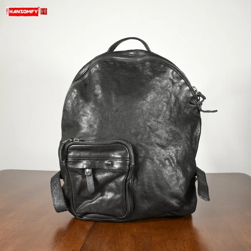 

New Genuine Leather men's backpack shoulder bag fashion retro motorcycle bags casual soft black leather school laptop backpacks