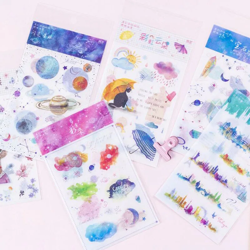 

2pc/bag, Ink And Paper Sticker Plant Gems Planet Earth Elk World Rainbow/students Stationery Diy Decorative Diary Scrapbook Gift