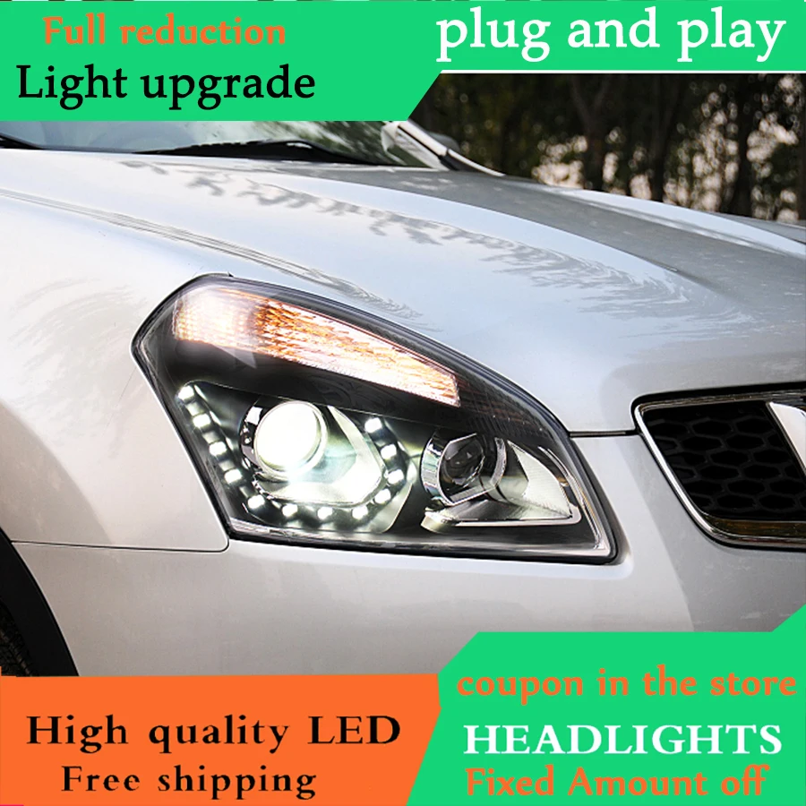 

DY_L Car styli Head Lamp for Nissan Qashqai Headlights 2008-2015 LED Headlight DRL Lens Double Beam Bi-Xenon HID car Front light