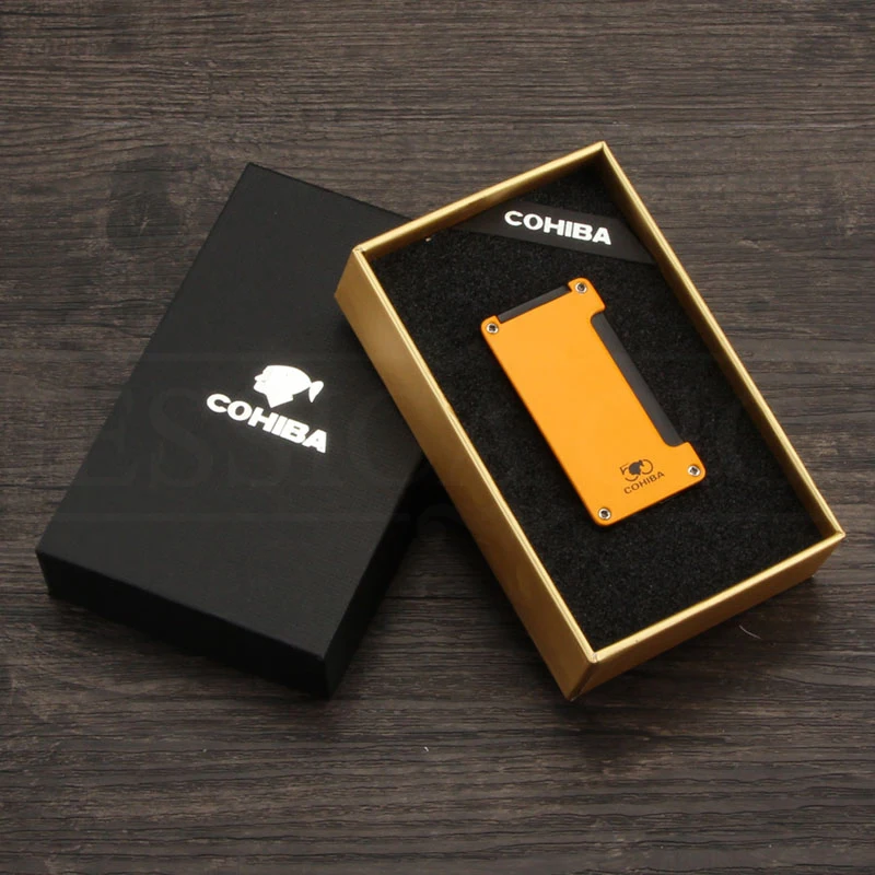 COHIBA металлическая Бутановая Зажигалка, мини ветрозащитная 1 струйный фонарь, зажигалки для сигарет, аксессуары для сигар, подарочная упаковка