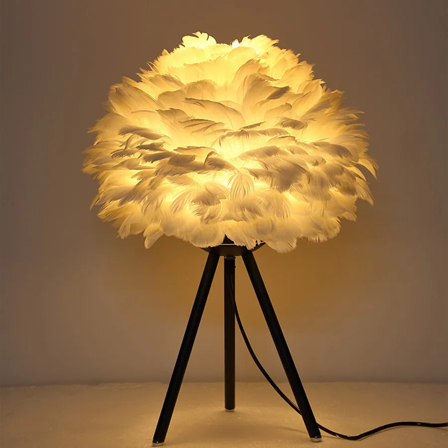 US $57.90 Thrisdar Modern Minimalist Feather LED Table Lamp With E27 Base White Feather Desk Lamp Bedroom Bedside Reading Light EU US Plug