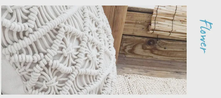 Beige Macrame Hand-woven Cotton Thread Pillow Cover 45x45cm Geometric Bohemia Home Decoration