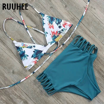 

RUUHEE Bikini Swimsuit Swimwear Women High Waist Bikini Set 2018 Bathing Suit Beachwear Women Swimming Suit Pads Insert Biquinis