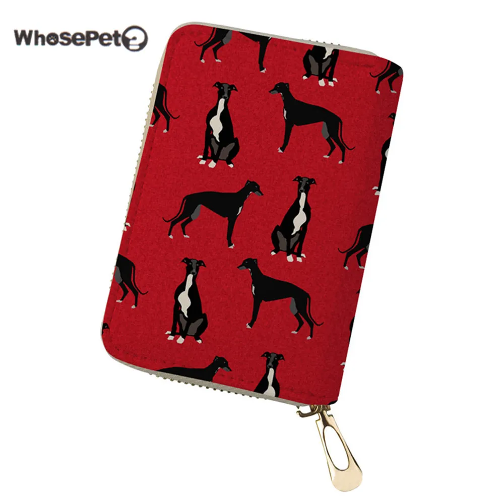 

WHOSEPET PU Leather ID Card Holder Women Card Wallet Coin Purse Greyhound Black Pet Printed Travel Credit Card Holder Clutch Bag