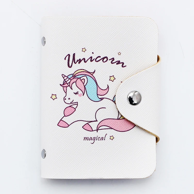 Модный мультяшный узор ПУ 20 бит чехол для карт бизнес-держатель для карт женская сумка для кредитных карт для ID паспорта карты кошелек - Цвет: Unicorn  white