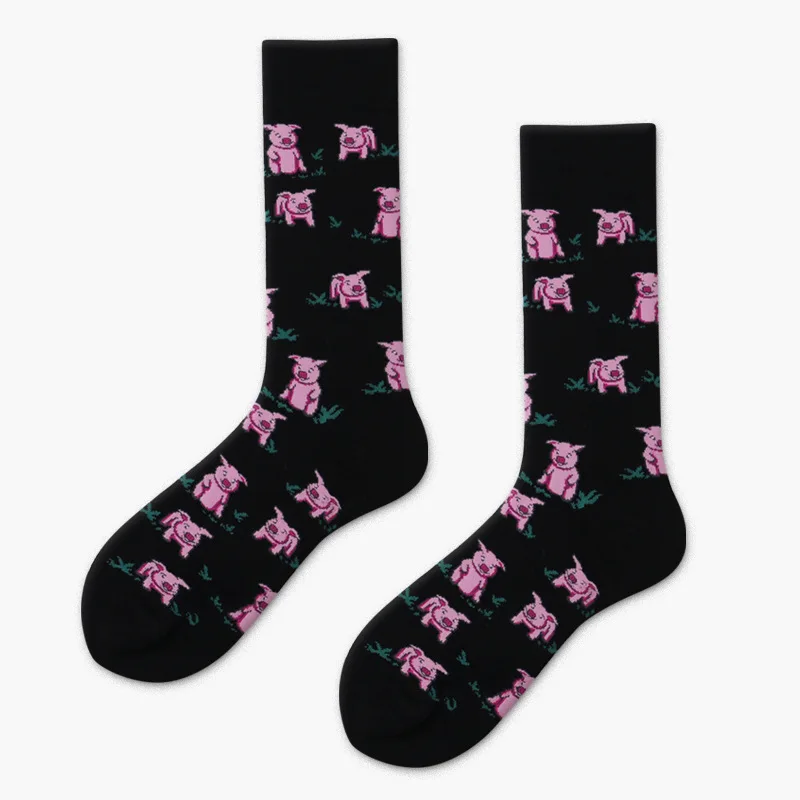 PEONFLY Для мужчин s Носки Для женщин животных фламинго собака свинья новинка носки из чесаного хлопка смешные мужские носки; большие размеры толстве длинные носки - Цвет: piggy