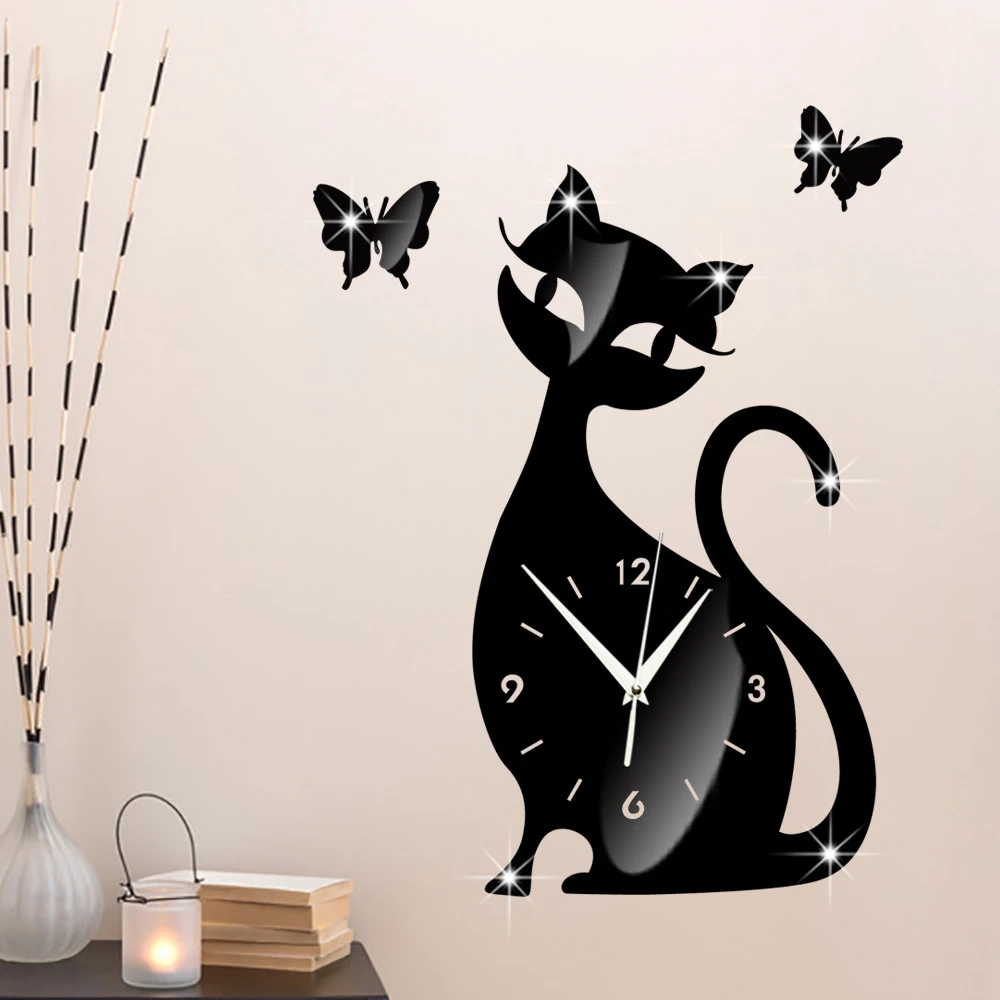 (Распродажа) 3D домашний декор кварцевые DIY настенные часы Horloge акриловые кошки