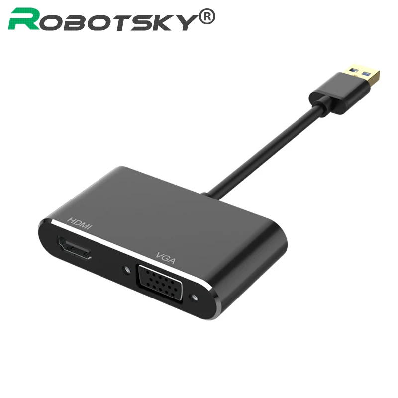 

USB3.0 to HDMI VGA Adapter 2 in 1 HD 1080P USB to HDMI VGA Converter Audio Video Cable for Macbook HDTV Projector Laptop