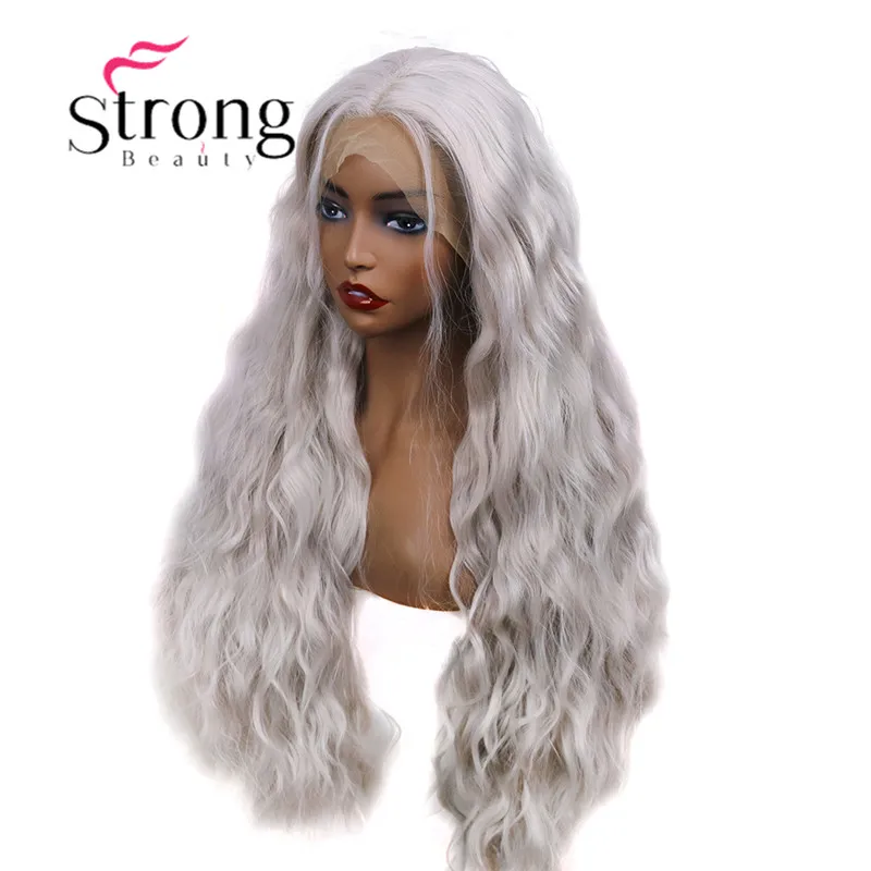 StrongBeauty Long Loose Wave Sliver Lace Front Wig Heat Resistant Synthetic Lace Wig Women's Lace Hair