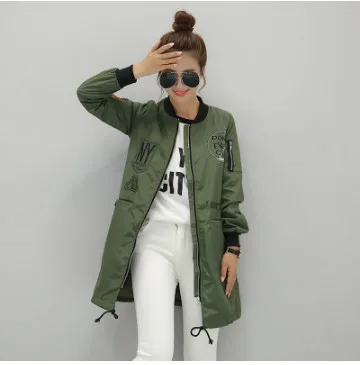 Women Spring Emboridery Long Trench Coats Female Plus Size patching Print Letter Baseball Windbreaker Casual Street Outwear