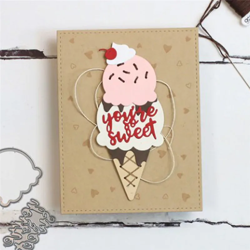 

YaMinSanNiO Dies Cutting Stitch Ice Cream Sweets 9pcs Metal Crafts DIY Scrapbooking Album Embossing Decorative Gift Stencil