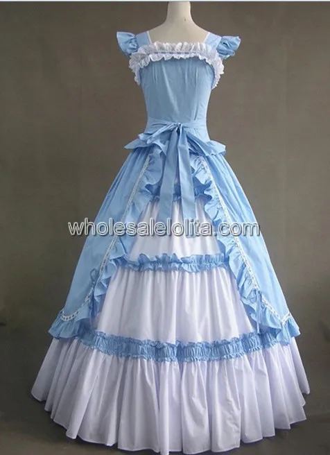 Светло-синее длинное готическое викторианское платье без рукавов