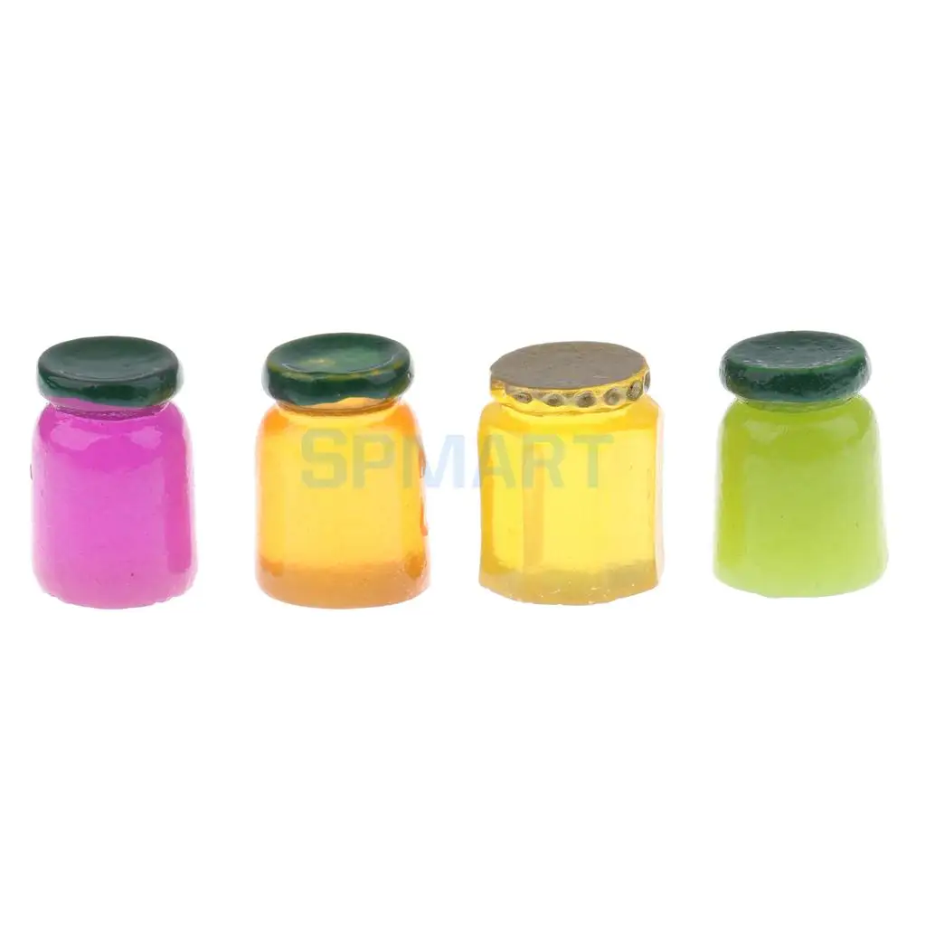 4 Pots of Jam Honey Food Dinner 1/12 Scale Dollhouse Miniature Kitchen Decor Accessories