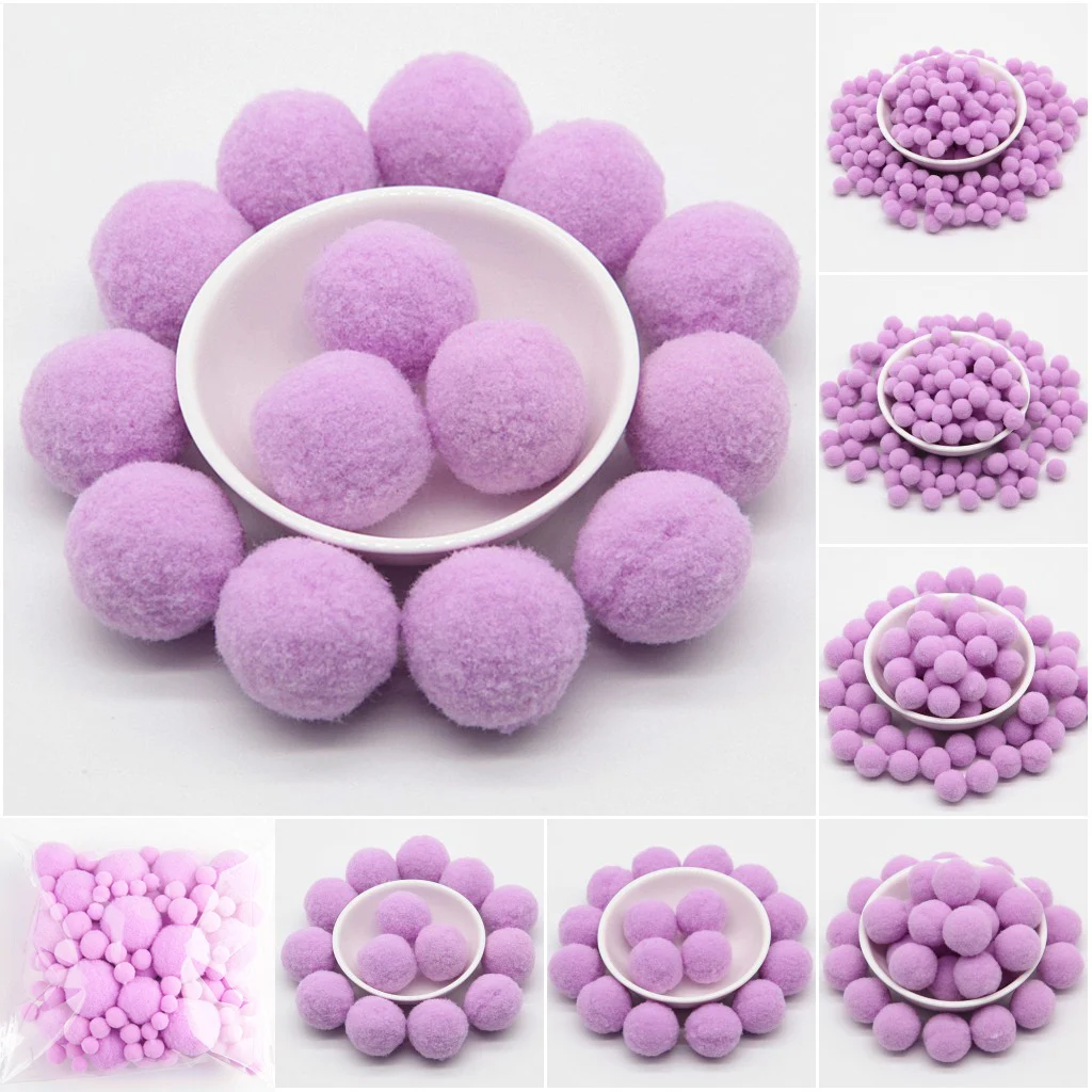 

Light Purple Pompom 8/10/15/20/30mm Round Pom Poms Fur Balls DIY Toys Crafts Pompoms for Kids Wedding Home Decoration 20g