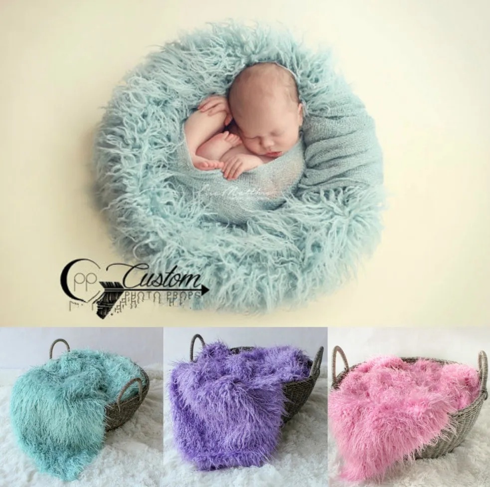 

100x150cm Mongolian Faux Fur Wool Blanket Newborn Baby Photography Background Backdrops Photo Props Rug Long Hair Beach