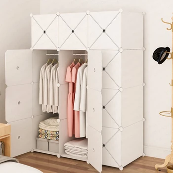 

Simple Wardrobe Assembly Plastic Cloth Closet Space Imitation Solid Wood Panel Simple Modern Economic Cabinet Wardrobe Furniture