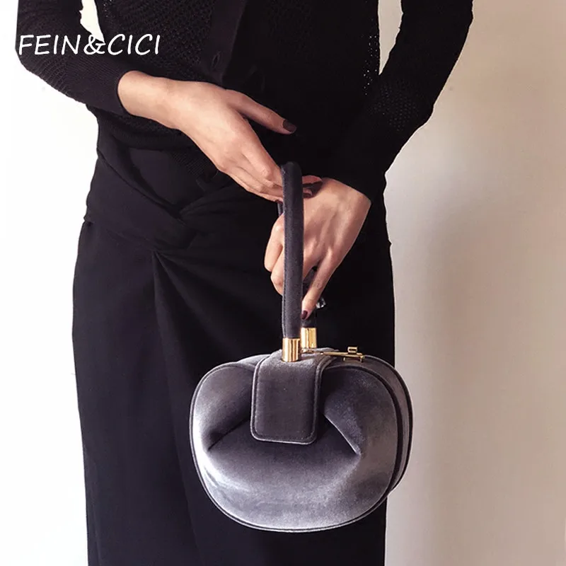 

velvet round bag women velour evening party totes bag 2018 new vitage fashion brand handbags grey red green color