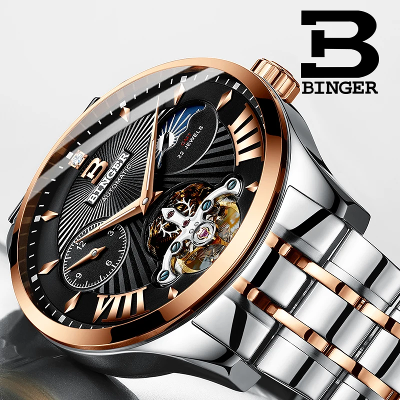 Швейцарские механические часы для мужчин Бингер Бизнес Мужские часы Скелет наручные автоматические мужские часы водонепроницаемые Relogio Masculino