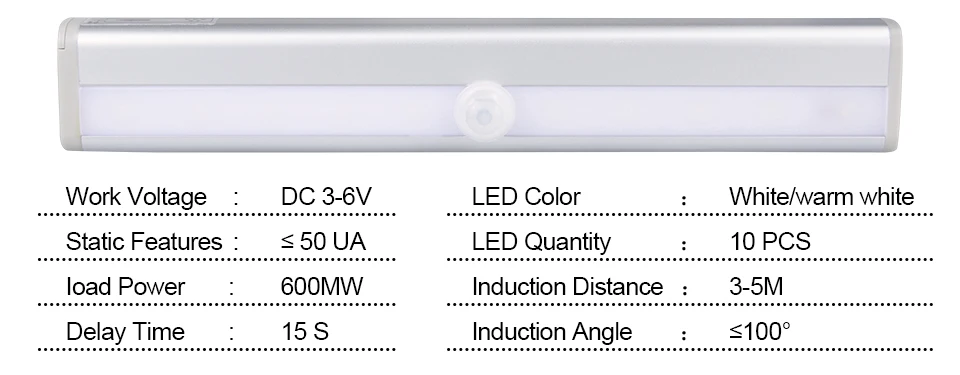 10 светодиодов PIR датчик движения под шкафом свет 4 с питанием от аккумуляторной батареи AAA беспроводной умный выкл/на ночную лампу аварийное освещение