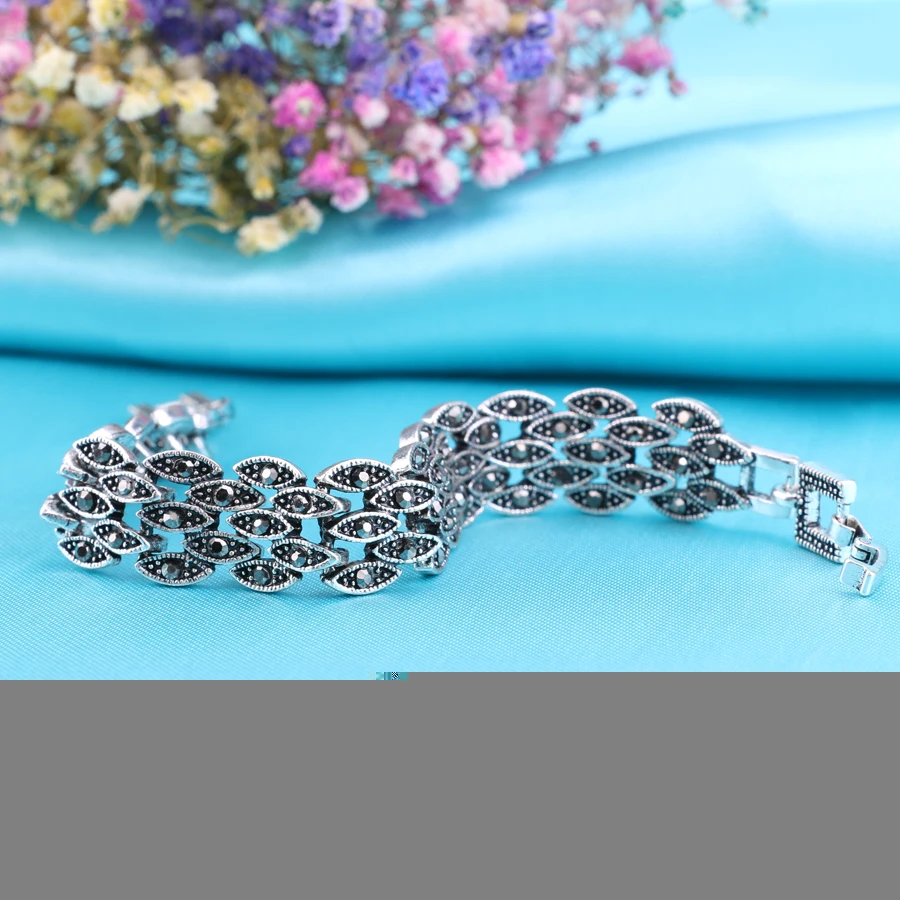 Kinel Bright Black Crystal Bracelet For Women Antique Silver Color Little Eye Link Bracelets Charm Vintage Jewelry crystal bracelet