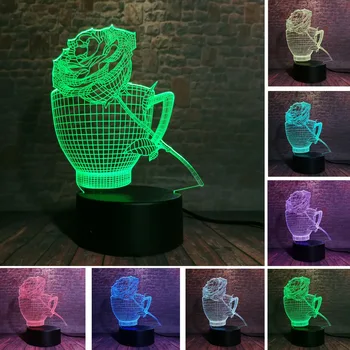 

Romantic Coffee Cups And Roses 7 Color Changing Night Light Bedside Home Party Holiday Decor Child Baby Sleeping Birthday Gifts