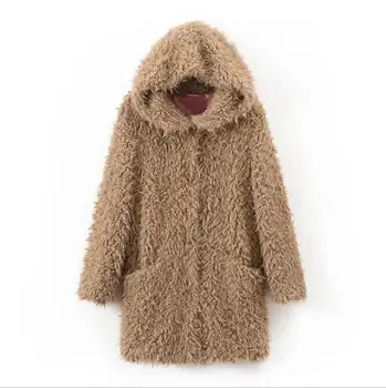 

2017 autumn and winter Europe and the United States women's fashion hooded fashion temperament imitation fur coat