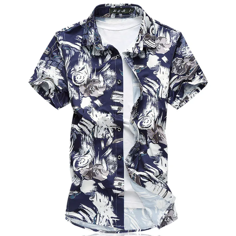 

2018 new summer high quality fashion leisure large size high elastic jacquard mercerized cotton men short sleeved shirt M-7XL