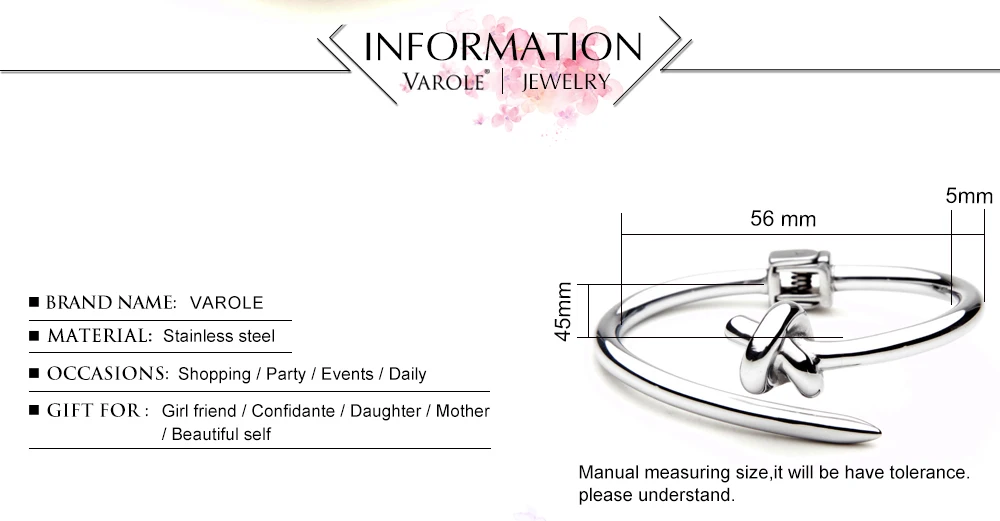 VAROLE, модный браслет с узлом для ногтей, нержавеющая сталь, манжеты, браслеты Noeud, золотой цвет, браслет для женщин, маншет, браслеты, Pulseiras