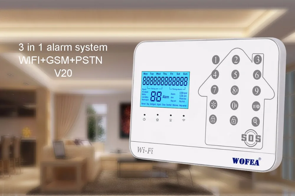 Wofea WIFi PSTN GSM сигнализация 3 в 1 сенсорная клавиатура приложение управление домашняя система охранной сигнализации набор с русским, английским, испанским