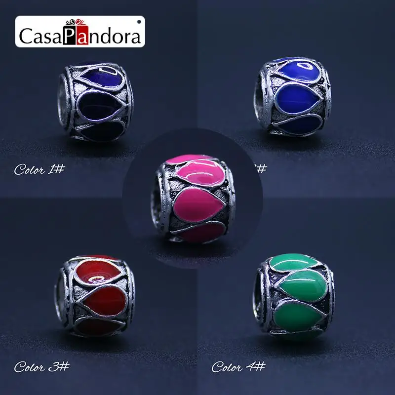 

CasaPandora 5 Colors Silver-colored Color Drops Shape Fit Bracelet Charm DIY Enamel Bead Jewelry Making Pingente Berloque