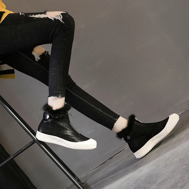Appartements Neige Vison Fond Bota D'hiver Zipper Ouvert Peluche V Feminina Avant Microfibre De Cheville Noir En Martin Femmes Épais Fourrure Court Bottes 6gvYybf7